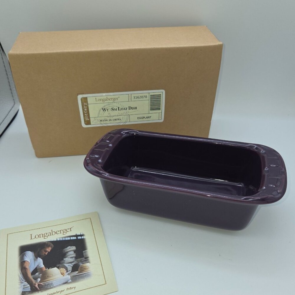 Longaberger Wt Sm Loaf Dish Eggplant Pottery 3162070 With Box Made In China